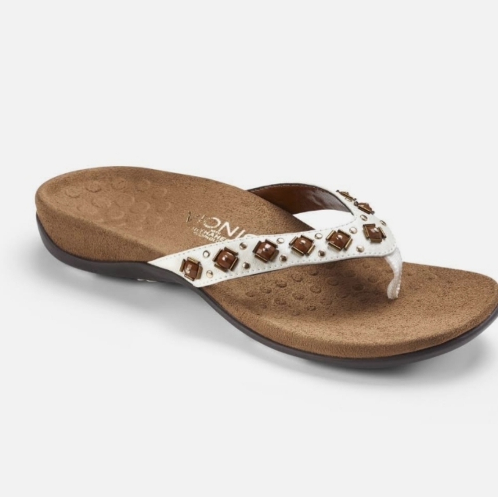 Vionic Women Floriana Leather Toepost Sandals Flip Flop Flats shoes sz 7